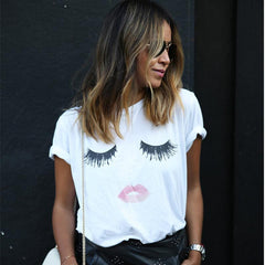 Cute Eyelashes Lips Summer Tops