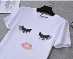 Cute Eyelashes Lips Summer Tops