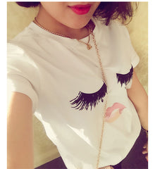 Cute Eyelashes Lips Summer Tops