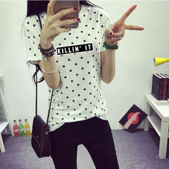 Girls O-neck Polka Dotted Printed Tshirt