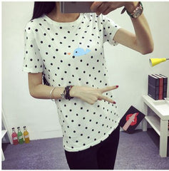 Girls O-neck Polka Dotted Printed Tshirt