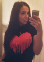 Women Plus Size Tassel Heart T-Shirt