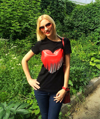 Women Plus Size Tassel Heart T-Shirt