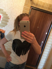 Women Plus Size Tassel Heart T-Shirt