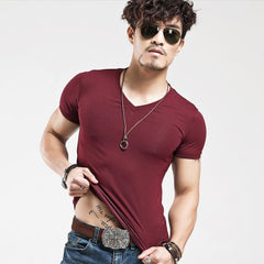  V Neck Short Sleeve Men Tees 